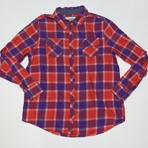 Arizona Jean Company Red and Purple Plaid Button Down Shirt